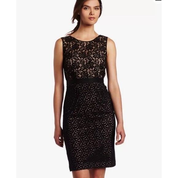 BCBGMAXAZRIA Black Lace Nude Lining Alice Dress Sleeveless Round-Neck Zip Back 2 - Picture 1 of 15